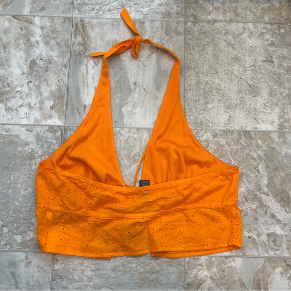 Orange Tie Front Halter Top with Flower Embroidery Details - Picture 4 of 4